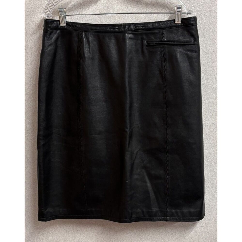 Paradox Black Genuine Leather Pencil Skirt Size 16 Vintage Y2K Career Moto READ